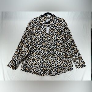 Chicos Leopard Print Button Down Blouse Women's Size 4 (20-22, XXL) NWT